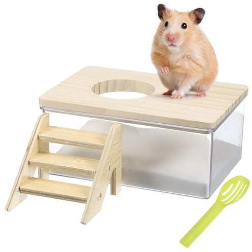 Beaupretty Pet Bathroom Basin for Hamsters Climbing Ladder and Small Sandbox Container for Chinchilla Dust Bath and Small Animal Care