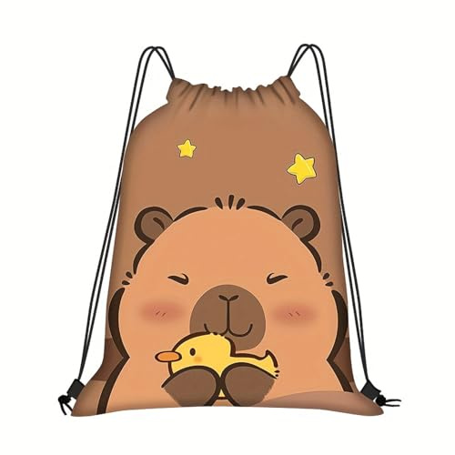 Komergave Capybara Drawstring Bag, Waterproof Drawstring Gym Bag, Large School PE Bag with Adjustable Drawstring for Yoga, Beach, Swimming