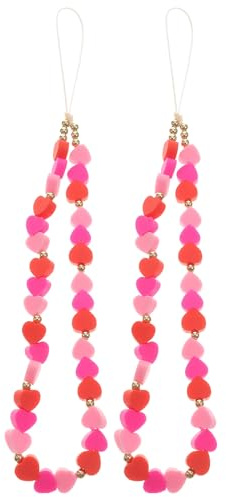 LALAFINA 2pcs Pink Heart Beads Phone Lanyards Wrist Straps Anti-lost Mobile Phone Charms Decorative Accessories for Women Suitable for Office School Travel Outdoors