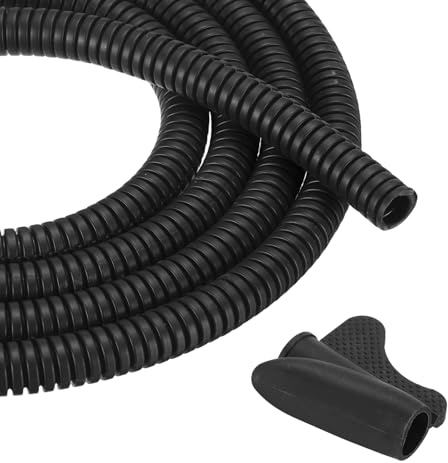 sourcing map 1/4 Inch 10ft Split Wire Loom Tubing, Flexible Cord Protectors with Installation Tool Cable Management Sleeve Conduits Cover for Office Home Electrical Automotive Wires, Black