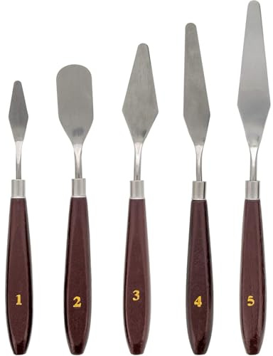 5-Piece Stainless Steel Palette Knife Set for Artists - Flexible Painting Knives & Spatulas for Oil, Acrylic, Canvas Color Mixing, Blending, Scraping, and Cake Decorating | Wood Handle