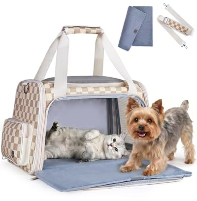 HOMESPON Katzen Transportbox Flugzeug Zugelassen - Faltbare Haustiertasche mit Stahlrahmen, 3-lagiger Matte & Ausbruchsicherem Reißverschluss für Katzen & Hunde bis 8kg