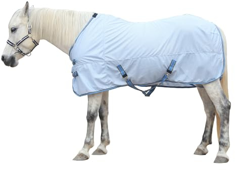 Gallopoff Couverture Anti-Mouches en Maille pour Chevaux, Bleu Clair 130cm | Protection UV, Légère et Respirante, Ajustement Réglable, Encolure Standard, pour l'Été dans Les Paddocks et Les Écuries