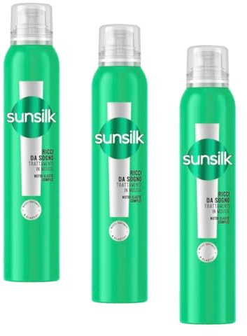 Sunsilk Mousse “Ricci da Sogno”, Spuma Capelli Ricci a Lunga Tenuta, Morbidi e Definiti Senza Effetto Crespo, con Olio di Macadamia, Elastina e Biotina, 200ml (Confezione da 3)