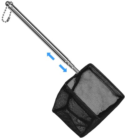 Flintronic Épuisette Aquarium Télescopique, 8/10 cm Mini Filet à Mailles Fines avec Manche Extensible(13-39 cm), Idéal pour Aquariums, Petits Bassins et Piscines