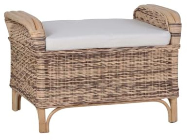 MiaMöbel Sitzhocker 65x46x46 cm Landhausstil 100% Baumwolle Massivholz Rattan Mahagoni Honig
