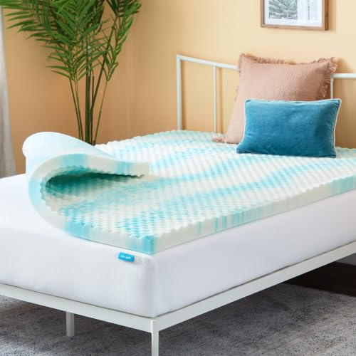 Linenspa 3 Inch Gel Memory Foam Mattress Topper – Egg Crate Style, Reversible for two feels – Promotes Airflow & Relieves Pressure Points – Twin