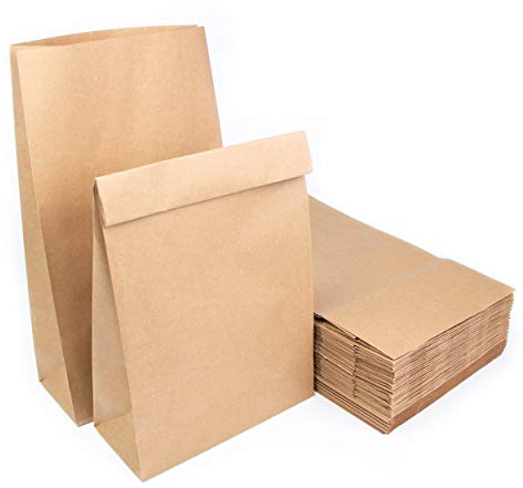 Lot de 50 Sacs Marrons en Papier Kraft Sans Poignée - Format 20 x 9 x 34,5 cm - Sachets Pochettes Recyclables pour Produits Alimentaire ou Cadeaux
