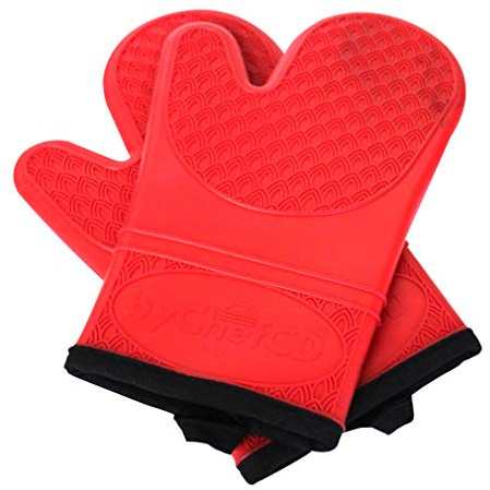 ByChefCD Professional Silicone Oven Mitts/Heat Resistant Gloves Non-Slip Professional Cooking Gloves, Kitchen Potholders and Oven Mitts, Grill Gloves Heat Resistant, Red