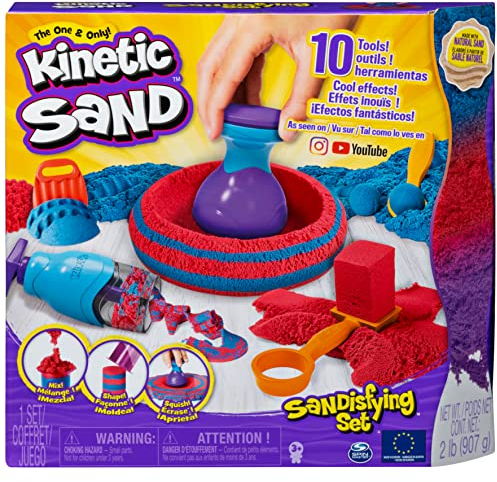 Kinetic Sand Sandisfying Set - mit 907 g magischem Sand aus Schweden und 10 Werkzeugen für kreatives Indoor-Sandspiel, ab 3 Jahren