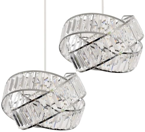 MiniSun | Modern Polished Chrome Intertwined Rings Design Ceiling Light Shades | Pendant Lights, Home Décor & Improvement Essential | Set of 2 | 30cm Shade Width