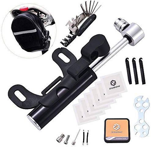 UILB Multi-Function Bike Bicycle Cycling Mechanic Repair Tool Kits with 16-in-1, Bicycle Saddle Bag, Mini Bike Pump 120 PSI & Glue-Less Puncture Kit, Mechanic Portable Tools Bag with All in one