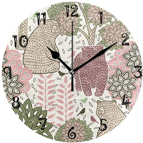 LDIYEU Art Ours Racoon Buisson Pendule Murale Décoratif Moderne Horloge de Mur Circulaire Silencieuse horloges pour Enfant Garçons Le Bureau à Domicile Salon Cuisine Chambre école Décor
