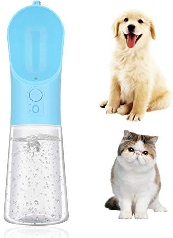Bouteille Portable Pet Eau avec Filtre Activé, Bouteille 400Ml Chien Voyage Tasse d'eau, Étanche Bouteille Pet Distributeur d'eau pour La Marche Feeder Potable Extérieur pour Chiens Chats,Bleu