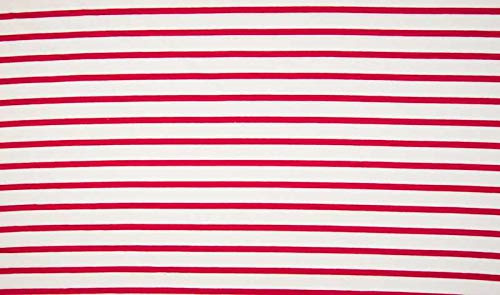 Sweatshirtstoff, Viskosejersey, Streifen in Rot auf Weiß als Meterware, 50 cm