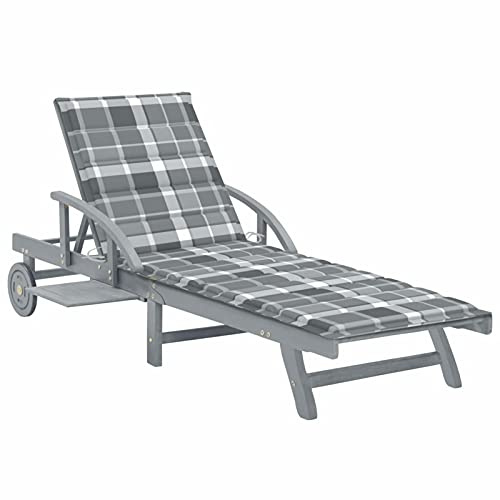 Tidyard Lettino Prendisole da Giardino con Ruote e Cuscino,Sedie a Sdraio da Giardino Esterno in Legno,per Spiaggia Mare Piscina terrazza,200 x 68 x 30/86 cm,Colore Grigio