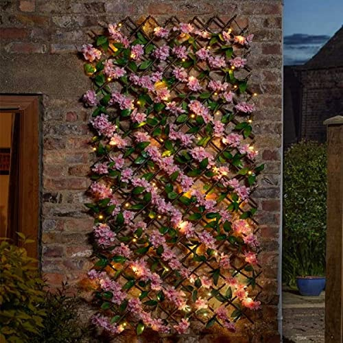 Garden Mile 180 cm Solar-Blumenspalier mit LED-Lichtern – strapazierfähiges, erweiterbares Garten-Spalier Sichtschutz – künstliche Pflanzenstütze für Außenzaunpaneele und dekorative