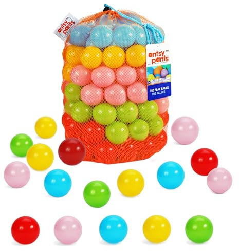 Antsy Pants 100 Ball Pit Balls, Ball Pit for Toddlers 1-3, Non-Toxic Materials, Lightweight, 5 Colors, Reusable Storage Bag, Plastic Balls for Ball Pit, Sensory Toys for Kids