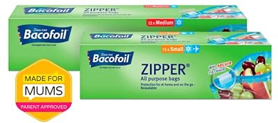Zipper All Purpose Bags Resealable Slider Secure Zip Tight Seal BPA Free Food Storage Bags, Fresh Keeping, Freezing, Transporting and Organising – 15 x Small 1L and 12 x Medium 3L