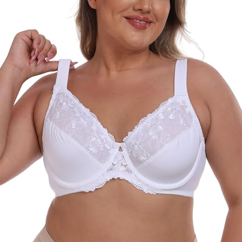 Ayigedu UK Ladies Plus Size Full Coverage Bra Non Padded Underwire Minimizer Bras 40D White