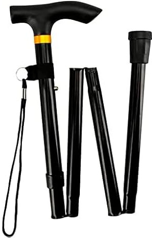 PAIDE P Bastone Pieghevole in Alluminio, Bastoni per Anziani con Altezza Regolabile con Cinghia Anticaduta, Base Girevole in Silicone Antiscivolo. Bastone da passeggio elegante (Nero)