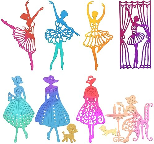 8 Stück Ballerina-Stanzformen für Kartenherstellung, FineGood elegante Dame, Metall-Stanzschablonen, Schablonen, Balletttänzerin, Stanzformen für DIY, Geburtstag, Hochzeit, Kartenherstellung, Album,