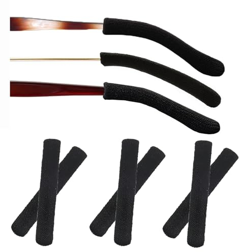Remowhalle Rutschfeste Brille Ohrpolster Baumwolle Stoff Brille Ohr Griff 3 Paar mit 1 Packung Mikrofaser Brillen Reinigungstücher, 3 schwarz+1 Brillenputztücher, Medium