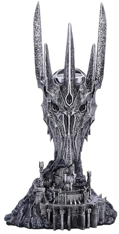 Nemesis Now Sagan om ringen Sauron te ljushållare 33 cm, harts, silver, officiellt licensierad Sagan om ringen Sauron skulptur, metallinsats för att hålla värmeljus, gjuten i finaste harts, handmålad