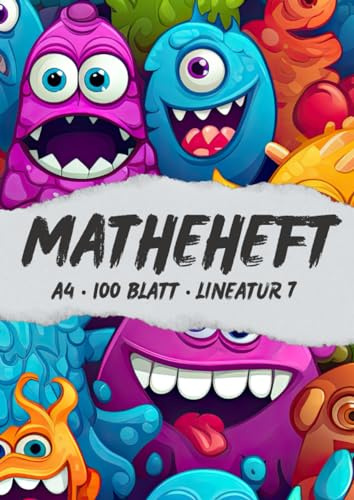 Matheheft A4: Lineatur 7 | kariert ohne Rand | 7x7 mm | 100 Seiten | Schulheft DIN A4 I 1. + 2. Klasse