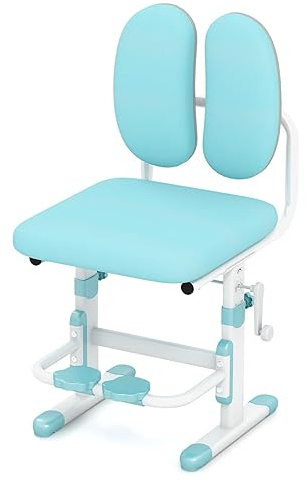 JTBDWOSK Kinder Schreibtischstuhl höhenverstellbar, ergonomischer Jugendstuhl mit Rückenlehne & drehbarer Fußablage, Kinderstuhl für Jungen und Mädchen 3-10 Jahre alt, bis 110kg belastbar,Blau
