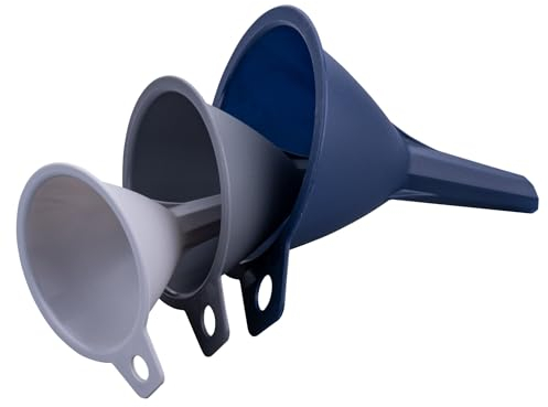 Tasty Juego de 3 embudos de plástico: llenado preciso de botellas y recipientes - perfecto para la cocina y el día a día en gris/azul