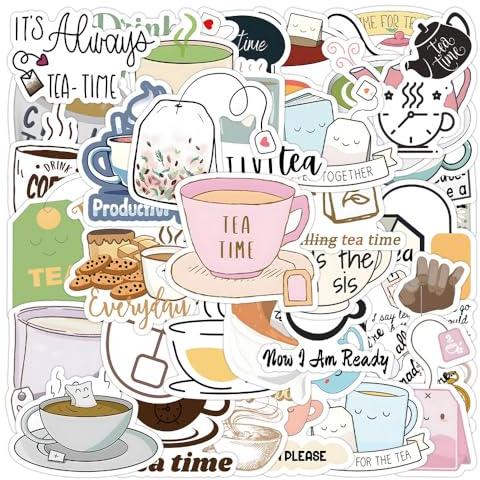 Bric Dodo 50 Stück Zeit zum Tee Aufkleber Auto Laptop Telefon Gitarre Skateboard Motorrad Fahrrad Tea Time Stickers Set Vinyl Wasserdicht Aesthetic Aufkleber für Jugendliche Kinder Erwachsene
