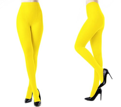 Carnavalife 2 Pares Medias Lisas Enteras de Tiro Alto para Mujer Adulto, Leggins Leotardos Panties Lisos de Microfibra Elasticos Semiopacas (Amarillo)