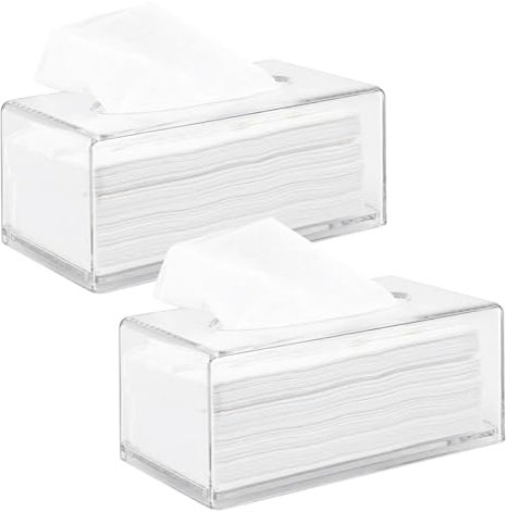 SHUESS 2 Stück Kosmetiktücherbox, 25.0×13.0×9.0 cm Acryl Tücherbox, Tissue Box mit Deckel für Esszimmer Badezimmer Schlafzimmer Auto Büro - Acryl Transparent