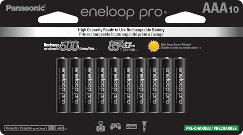 Eneloop Panasonic BK-4HCCA10FA pro AAA High-Capacity Ni-MH Pre-Charged Rechargeable Batteries, 10-Battery Pack
