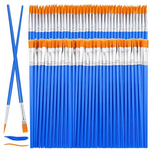 100PCS Art Brush Set - Flat and Round Pointed Paint Brushes for Artists, Adults & Kids, Acrylic Painting and Crafting - Blue