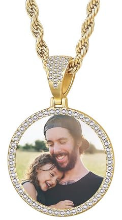 OTXIXTO Personalisierte Hip-Hop-Halskette für Männer Frauen Individuelle Engelsflügel-Anhänger Personalisierte Gedenkkette mit Bild Innen/Text Geschenke für Papa und Freund