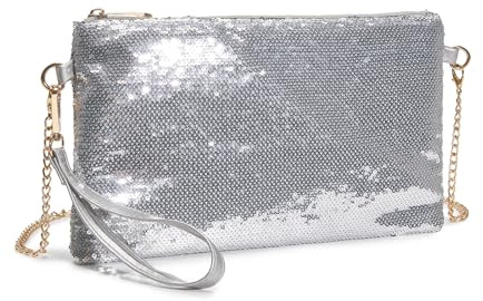 Miss Lulu Damen Fashion Pailletten Tasche Mini Clutch kleine Damen Kettentasche Umhängetasche für Hochzeiten, Dates und verschiedene Anlässe mit goldener Kette