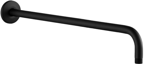 Brazo de ducha con brida, de acero inoxidable 304, brazo de extensión de tubo de ducha de 50 cm, montado en la pared para cabezal de ducha fijo (negro mate)