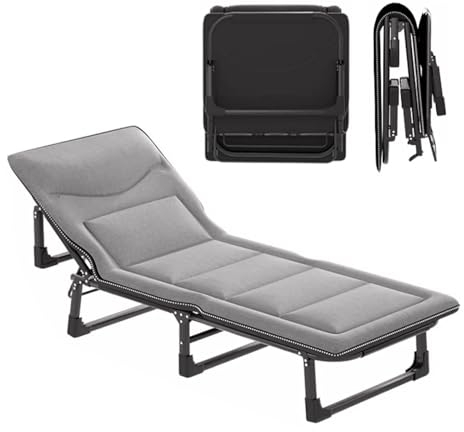 Campingbett Klappbar Leicht mit Matratze Bis 200 kg, Klappbett Campingbett mit Verstellbarer Rückenlehne, für, Indoor, Outdoor, Strand und Garten(190x70CM)