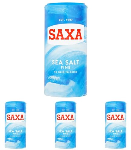 Saxa Sea Salt Fine No Need to Grind, 350 g Drum (Pack of 4)