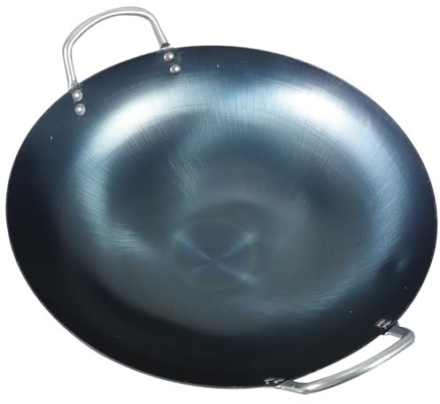 Cabilock Sartén de Hierro Multifuncional Resistente Wok para Cocinar Sartén de Hierro con Doble Asa Wok Chino Tradicional con Aislamiento Térmico Antiadherente para Cocinar Fácilmente