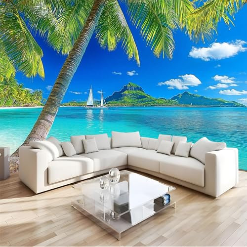 NAWVNMI Papier peint autocollant et décollable Plage tropicale avec palmiers Papier peint de contact 200x140cm Papier peint Papier peint amovible à décoller et à coller