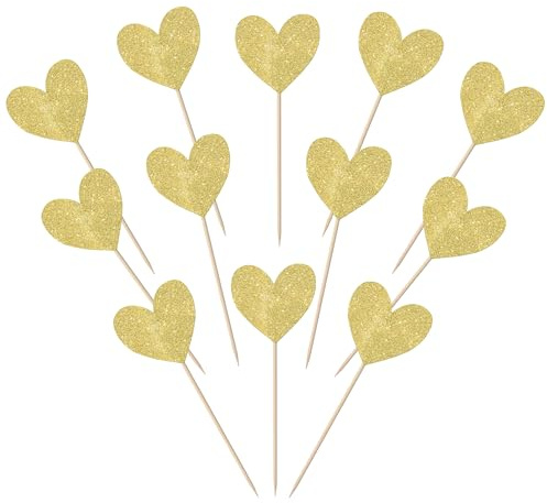 40-pack rött hjärta cupcake toppers glitter kärlek hjärta alla hjärtans dag cupcake plektrum för alla hjärtans dag tema bröllop förlovning möhippa födelsedagsfest tårtdekorationer tillbehör guld