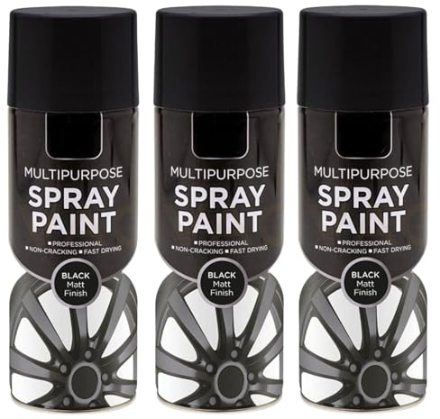 Inspired Essentials 3 x 400ml Multi Purpose Spray Paint Aerosol Wood Metal Brick - Black Matt