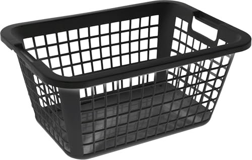Großer Wäschekorb 69 Liter Kapazität 62x43x27 cm mit Griffen Plastik Kunststoff (Anthrazit)