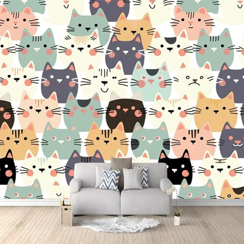 Fotomurales autoadhesivos Lindo Gato Adorable Papel pintado fotográfico personalizado con estampados Papel pintado autoadhesivo 300 x 210 cm para salón dormitorio Color