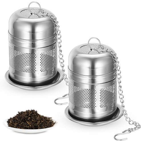 2 Pcs Filtro de Te, Infusor de Té, Colador de Té de Acero Inoxidable, Filtro Infusor Te, Infusionador Bola de Malla Fina para Tazas de Tés Teteras, con Cadenas y Posavasos