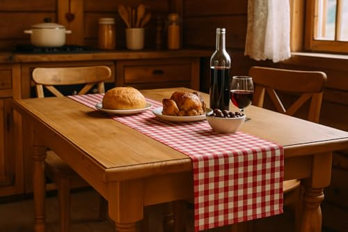 texpot Landhaus Tischläufer 40 x 200 cm Rot-weiß Kariert aus 100% Baumwolle im 20 mm Karo Bauernkaro