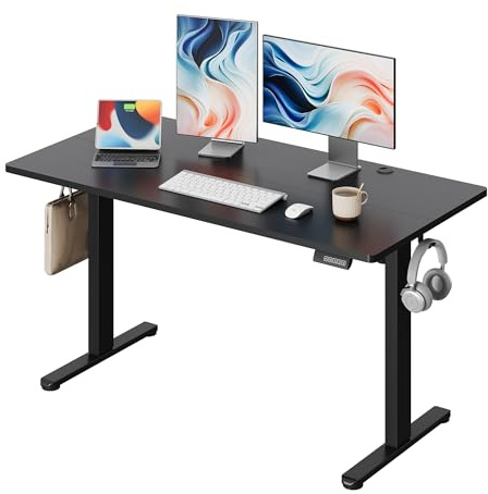 DEVAISE Höhenverstellbarer Schreibtisch 140x70cm Split, mit leisem Motor und Memory-Funktion für 3 Höhen, ergonomischer Computertisch für Büro, Schwarz